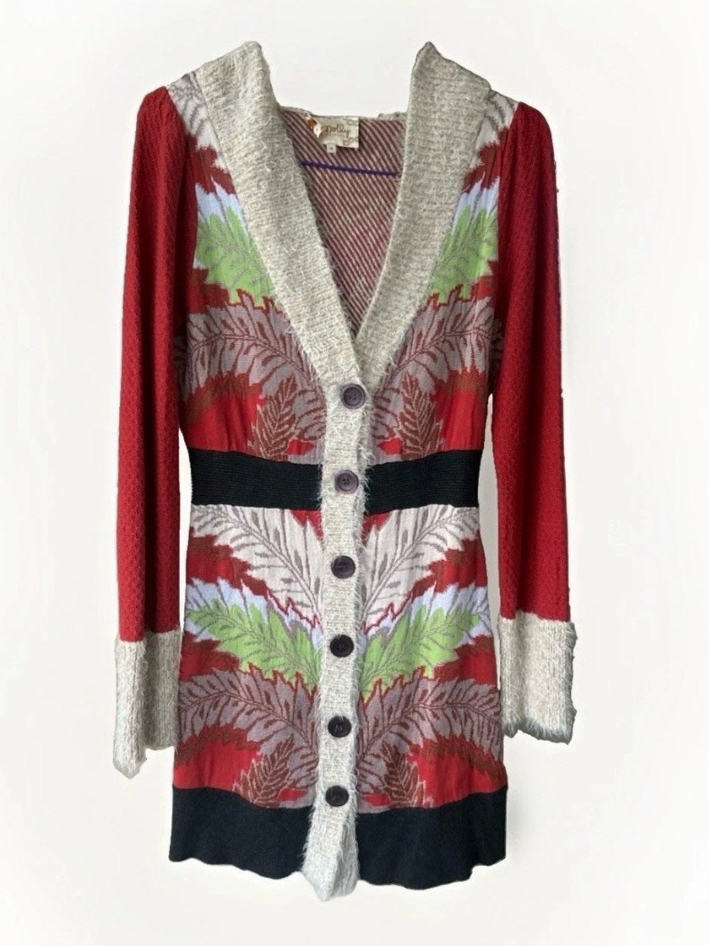 Anthropologie Lia Molly Holiday Red Fern Hooded Sweatercoat Cardigan M